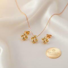 Loveknot Necklace and Earrings Bundle - Gold